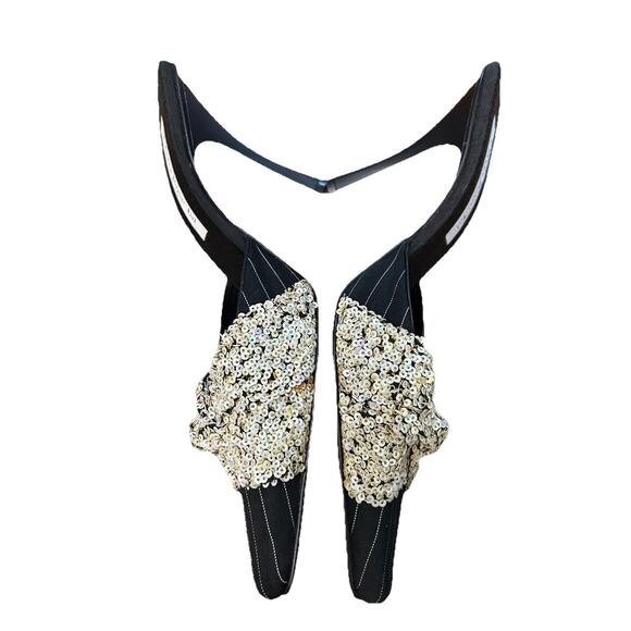 Olivia Rose Tal Black Pinstripe Sequin Point Kitten Heels size 8 - Picture 3 of 7